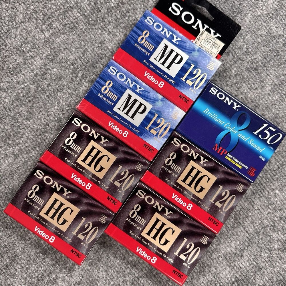 New Lot (7) Sony Video 8 Blank Cassettes - MP 120 - HG 120 - MP 150 - Metal